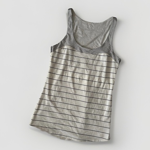 Lululemon Medium Womens Tank Top Casual Stretch Black Striped - Picture 1 of 6